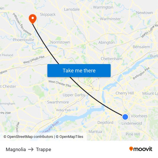 Magnolia to Trappe map