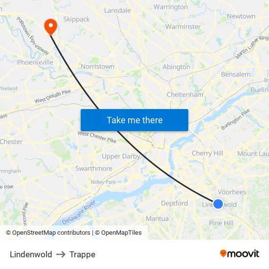 Lindenwold to Trappe map