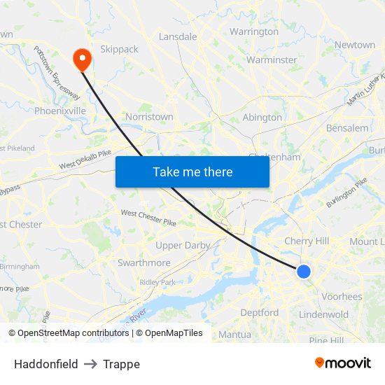 Haddonfield to Trappe map