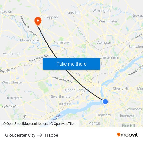 Gloucester City to Trappe map