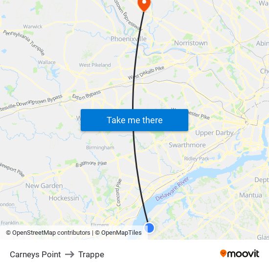Carneys Point to Trappe map