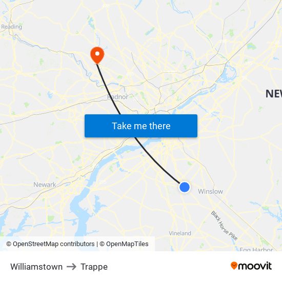 Williamstown to Trappe map