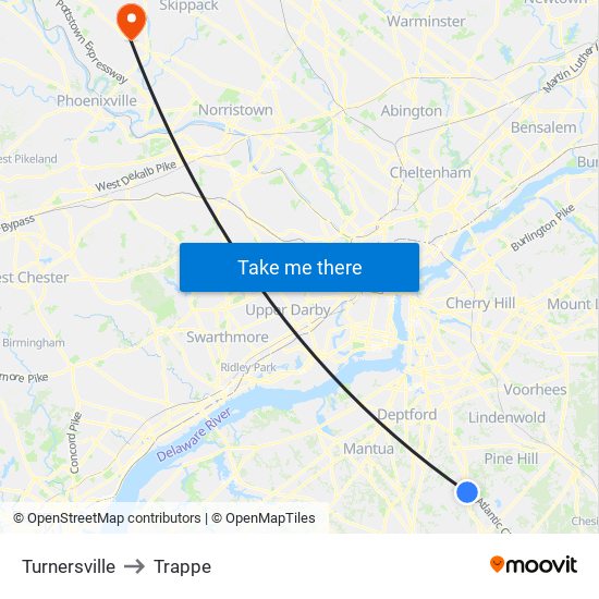 Turnersville to Trappe map
