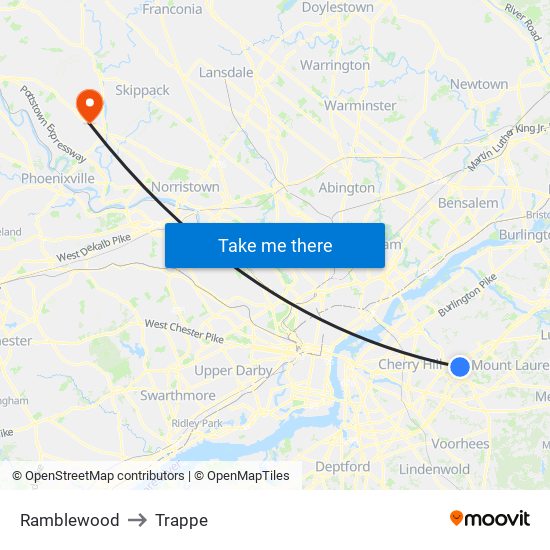 Ramblewood to Trappe map