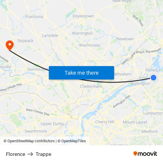 Florence to Trappe map