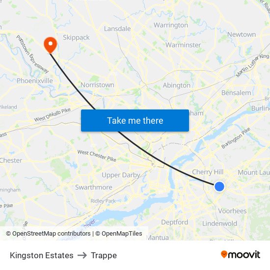 Kingston Estates to Trappe map
