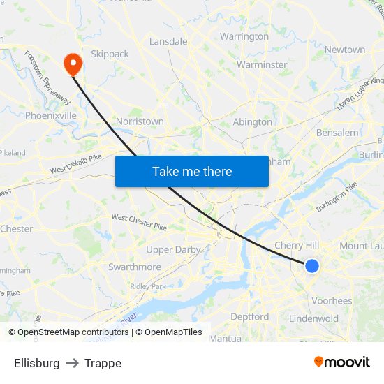 Ellisburg to Trappe map