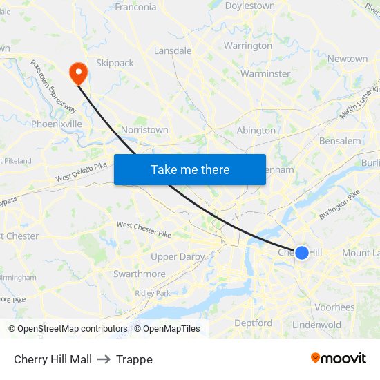 Cherry Hill Mall to Trappe map
