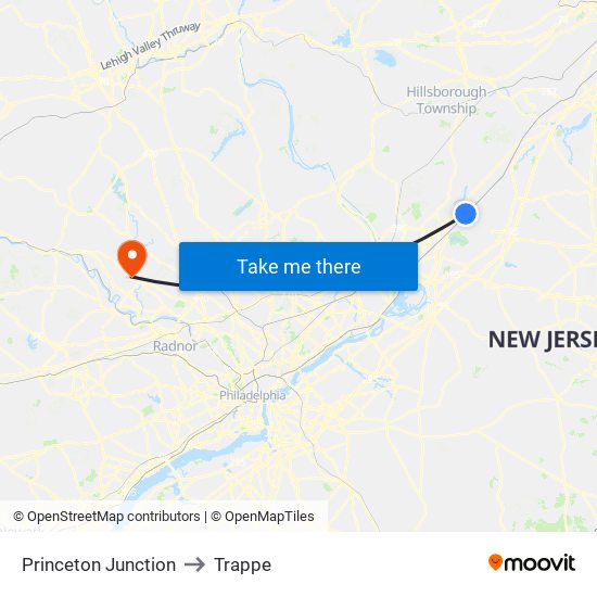 Princeton Junction to Trappe map