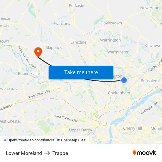 Lower Moreland to Trappe map