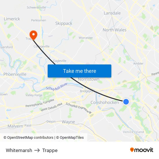 Whitemarsh to Trappe map