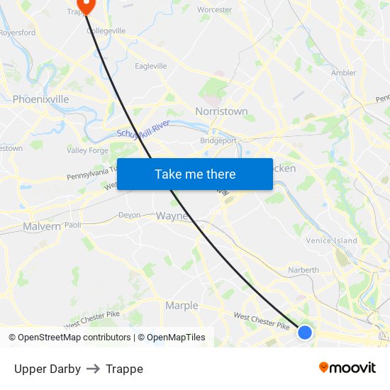 Upper Darby to Trappe map