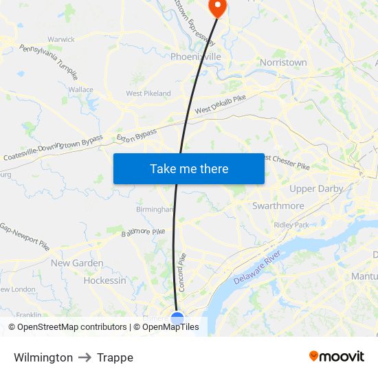 Wilmington to Trappe map