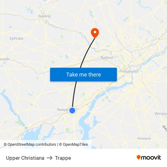 Upper Christiana to Trappe map
