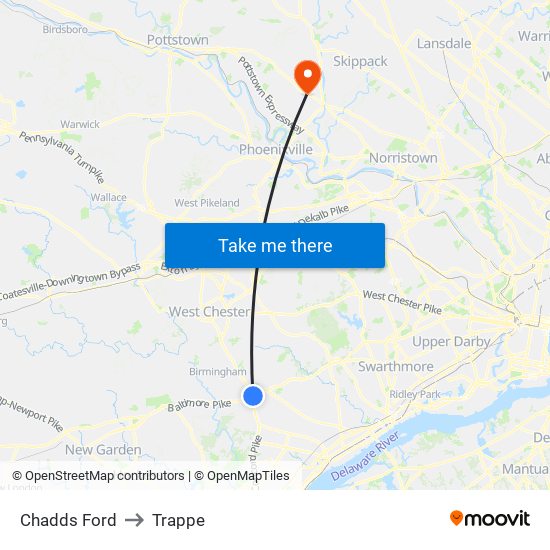 Chadds Ford to Trappe map