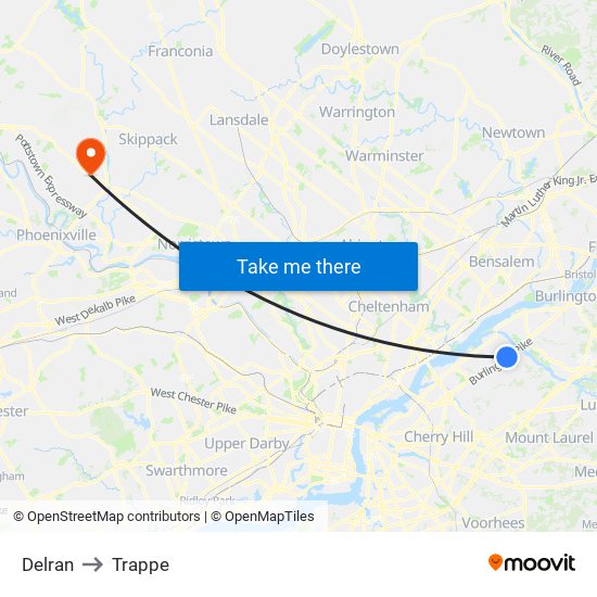 Delran to Trappe map