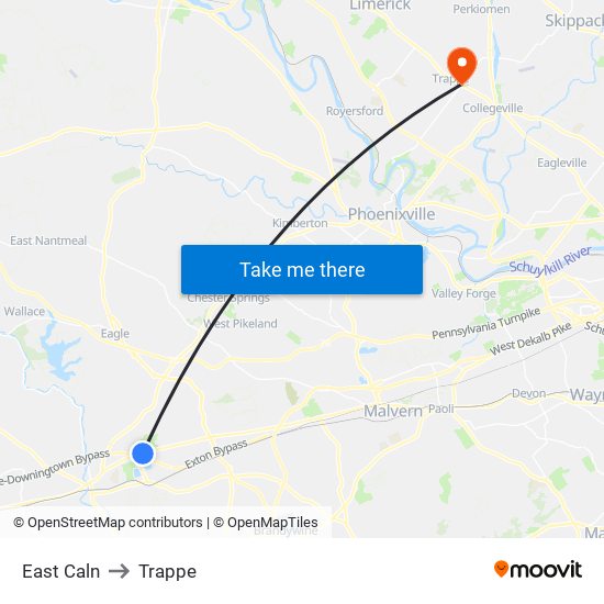 East Caln to Trappe map