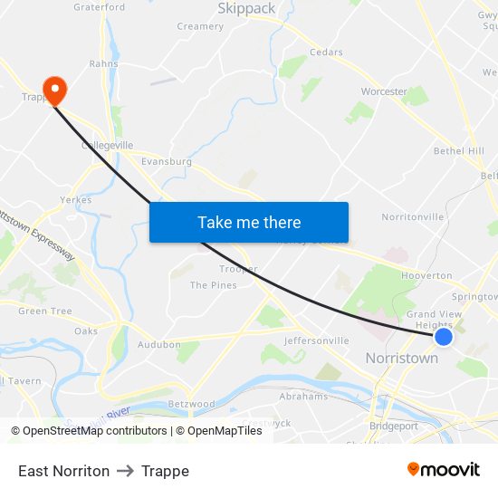 East Norriton to Trappe map