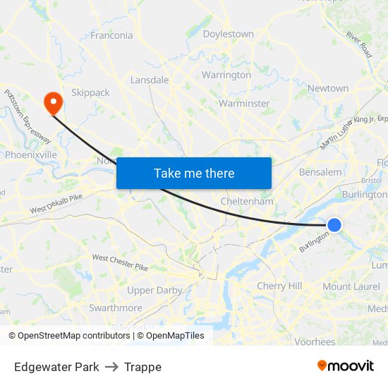 Edgewater Park to Trappe map
