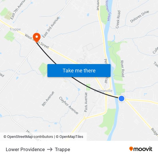 Lower Providence to Trappe map