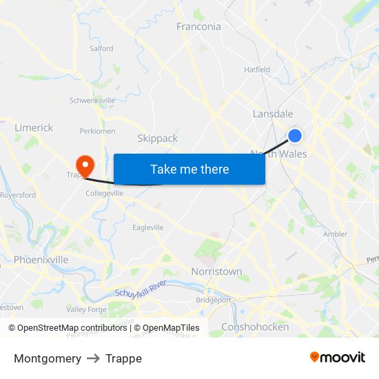 Montgomery to Trappe map