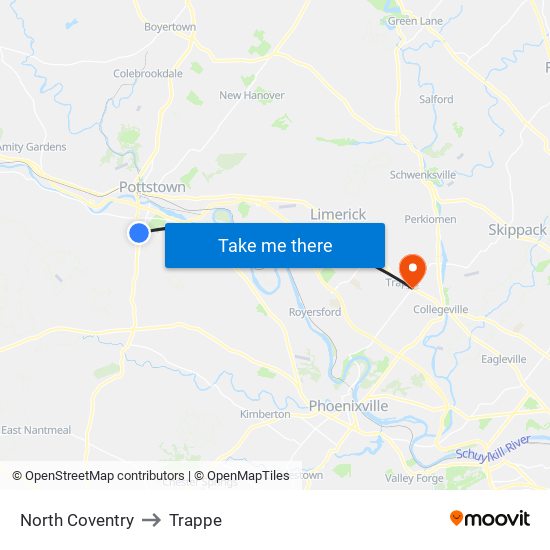 North Coventry to Trappe map
