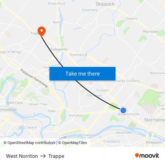 West Norriton to Trappe map