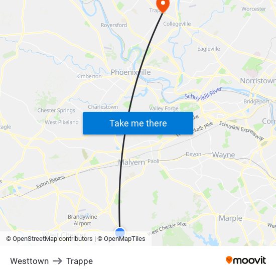 Westtown to Trappe map
