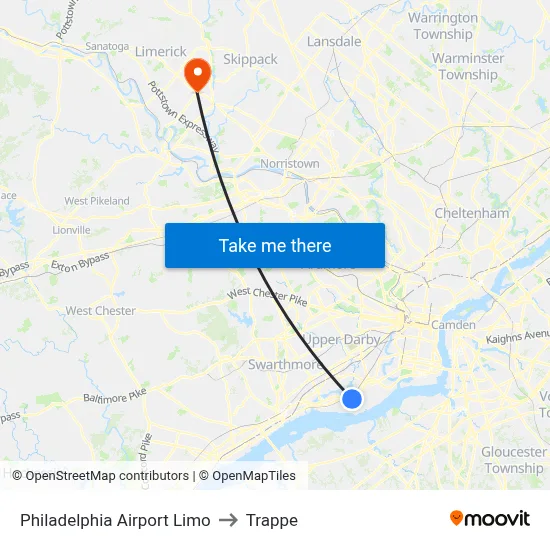 Philadelphia Airport Limo to Trappe map