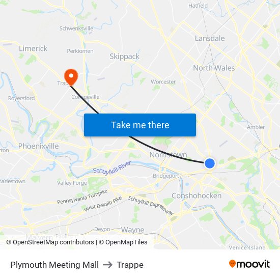 Plymouth Meeting Mall to Trappe map