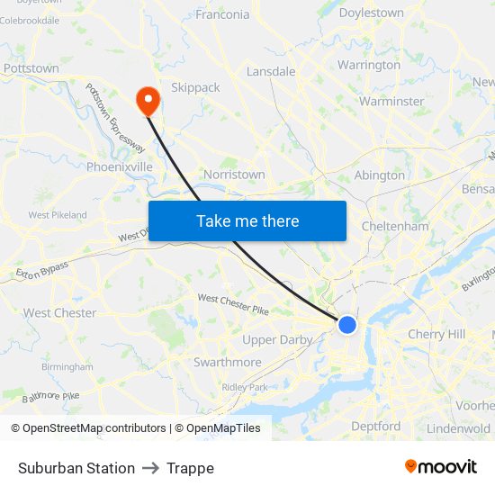 Suburban Station to Trappe map