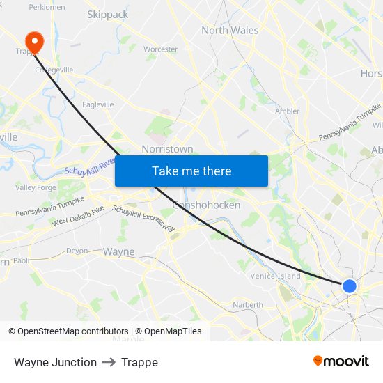 Wayne Junction to Trappe map