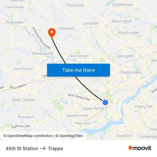 46th St Station to Trappe map