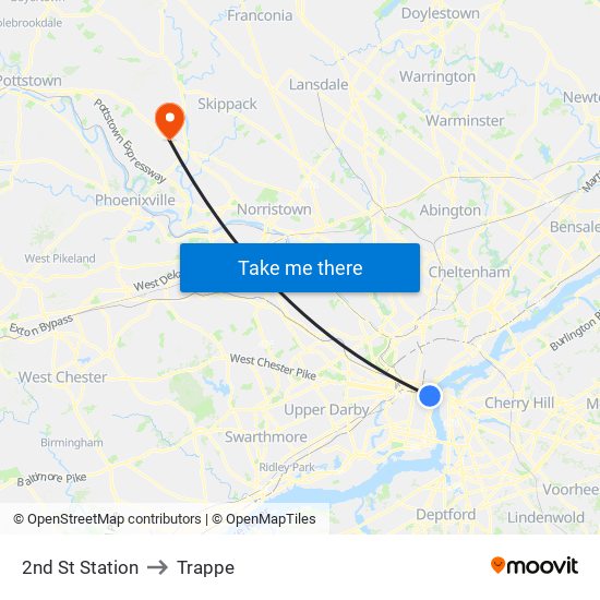 2nd St Station to Trappe map