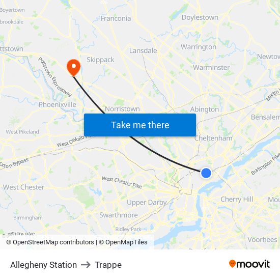Allegheny Station to Trappe map