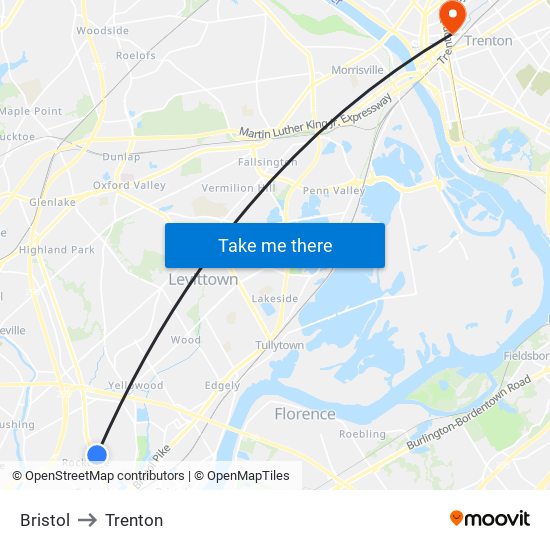 Bristol to Trenton map