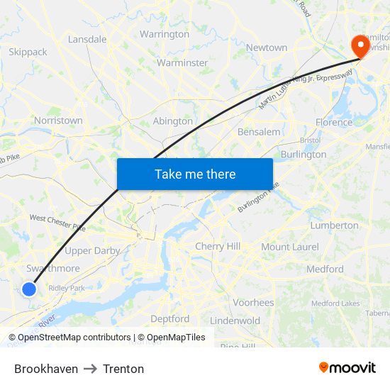 Brookhaven to Trenton map