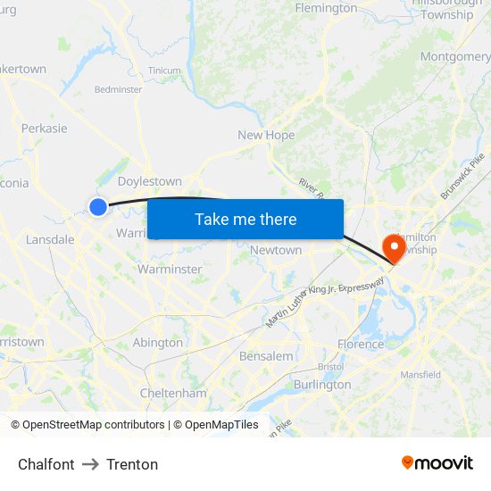 Chalfont to Trenton map