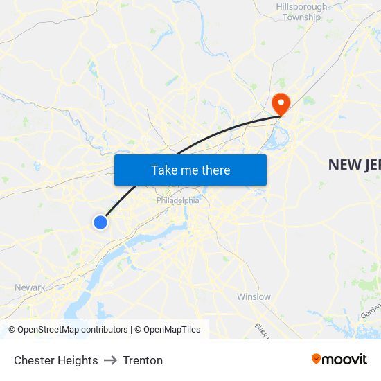 Chester Heights to Trenton map