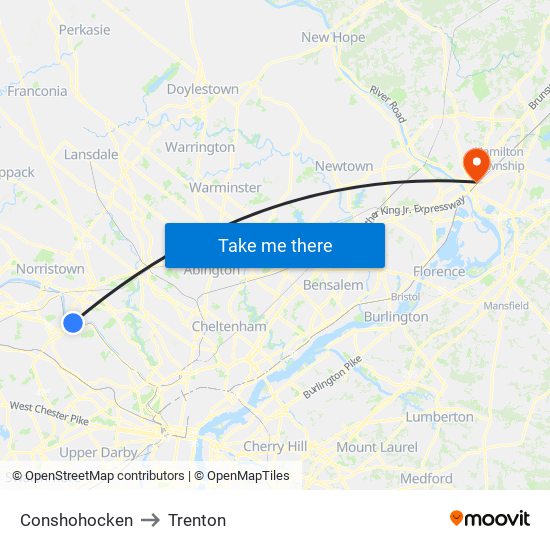 Conshohocken to Trenton map