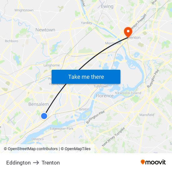 Eddington to Trenton map