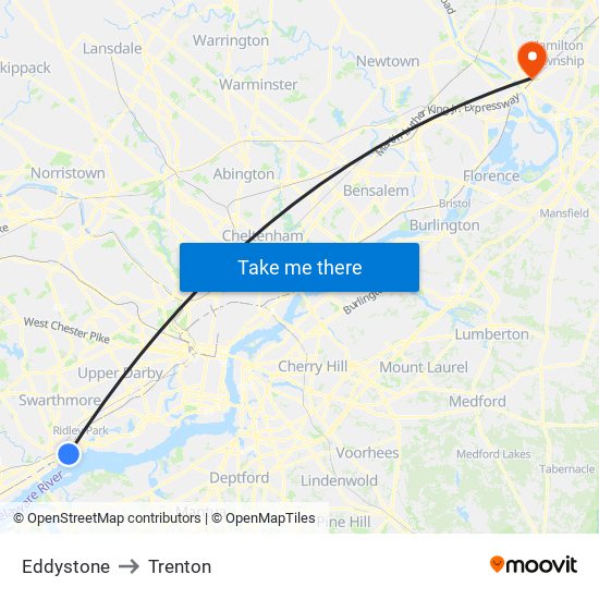 Eddystone to Trenton map