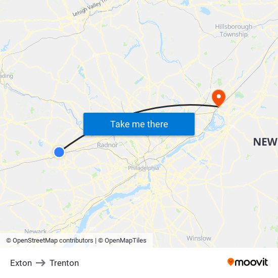 Exton to Trenton map