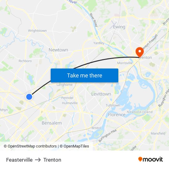 Feasterville to Trenton map