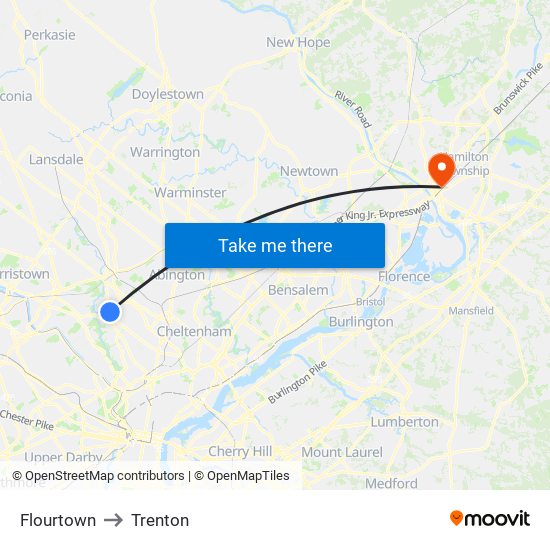 Flourtown to Trenton map