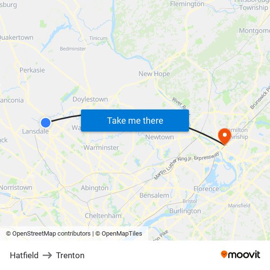 Hatfield to Trenton map