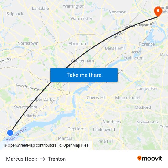 Marcus Hook to Trenton map