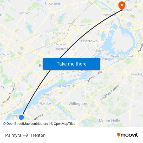 Palmyra to Trenton map