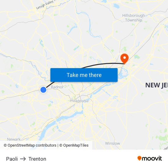 Paoli to Trenton map