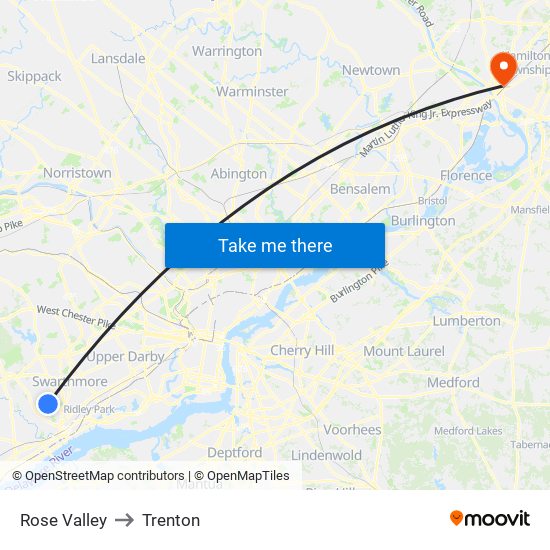 Rose Valley to Trenton map